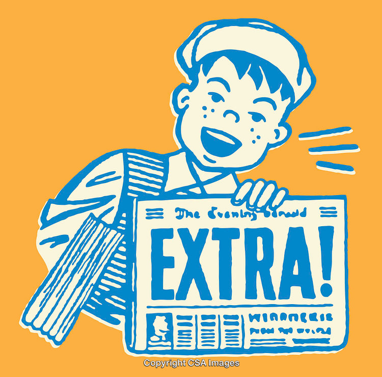 Retro Illustration of a Newsboy Holding a Newspaper With 'Extra!' Headline