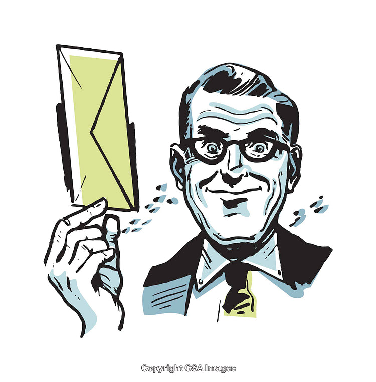 Retro Illustration of a Smiling Man Holding a Letter in Hand