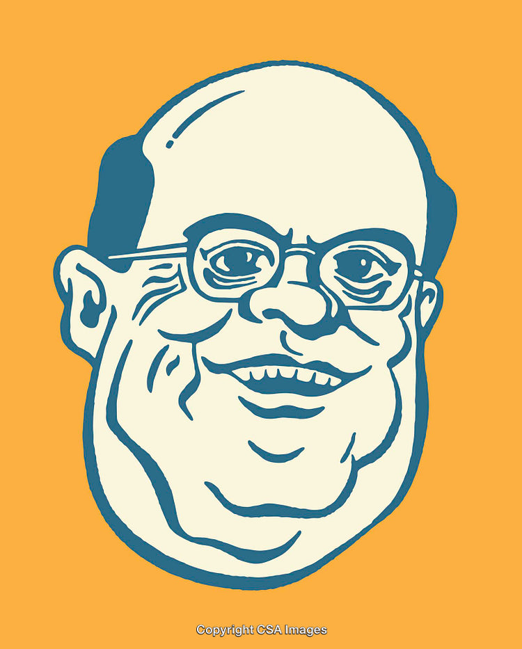 Illustrated Cartoon Character Face on Solid Orange Background
