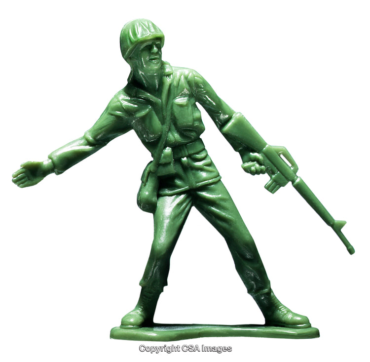 Green Plastic Army Soldier Figure Holding Rifle in Action Pose