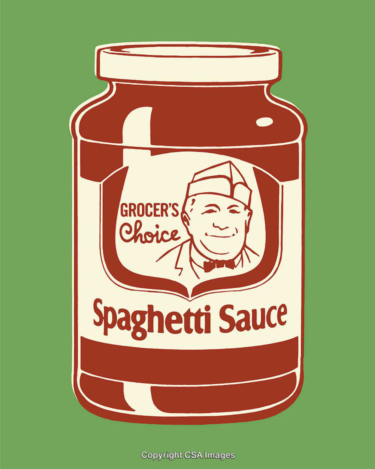 Stylized Retro Illustration of a Grocery Label for Spaghetti Sauce