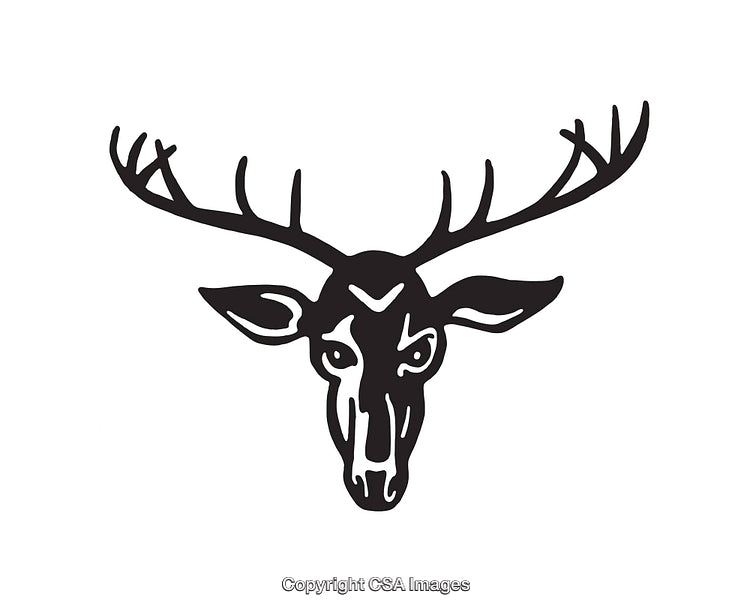 Monochrome Line Art of a Deer Head with Intricate Antlers Design