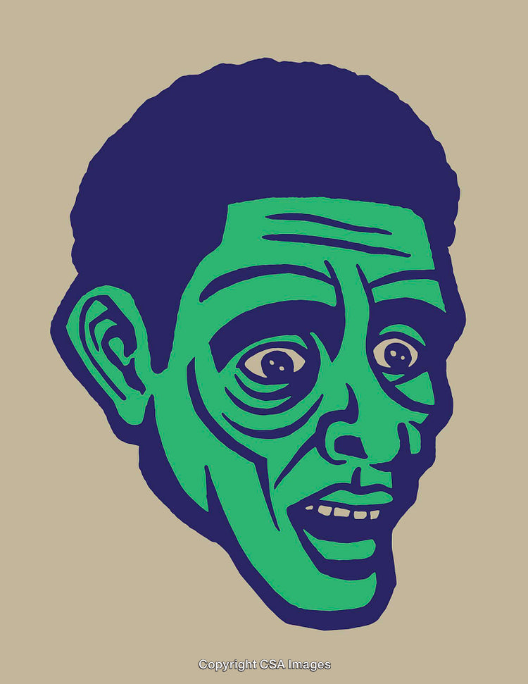 Colorful Illustrative Artwork Featuring a Stylized Expressive Green Face