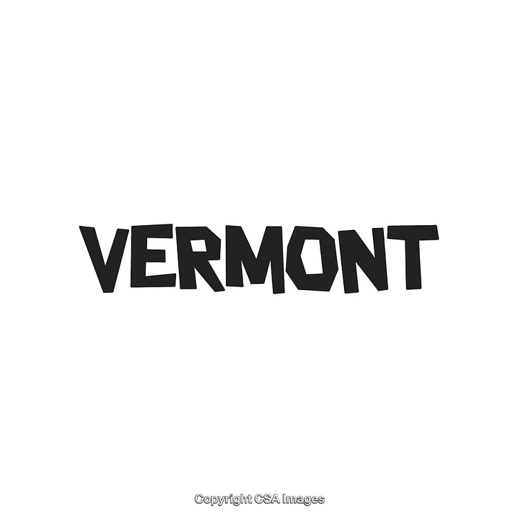 Bold Text Art Representing Vermont in Stylized Black Lettering