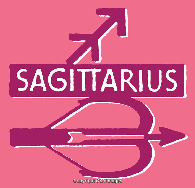 Sagittarius Symbol on Colorful Graphic Illustration in Pink and Purple Shades