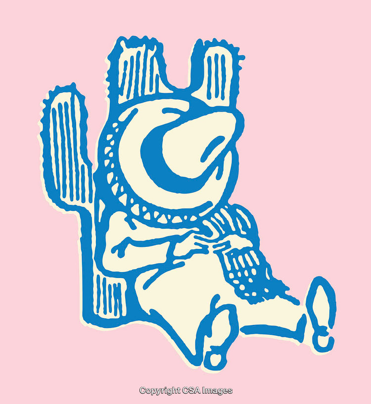 Colorful Illustrated Character Relaxing With a Desert Cactus on Pink Background