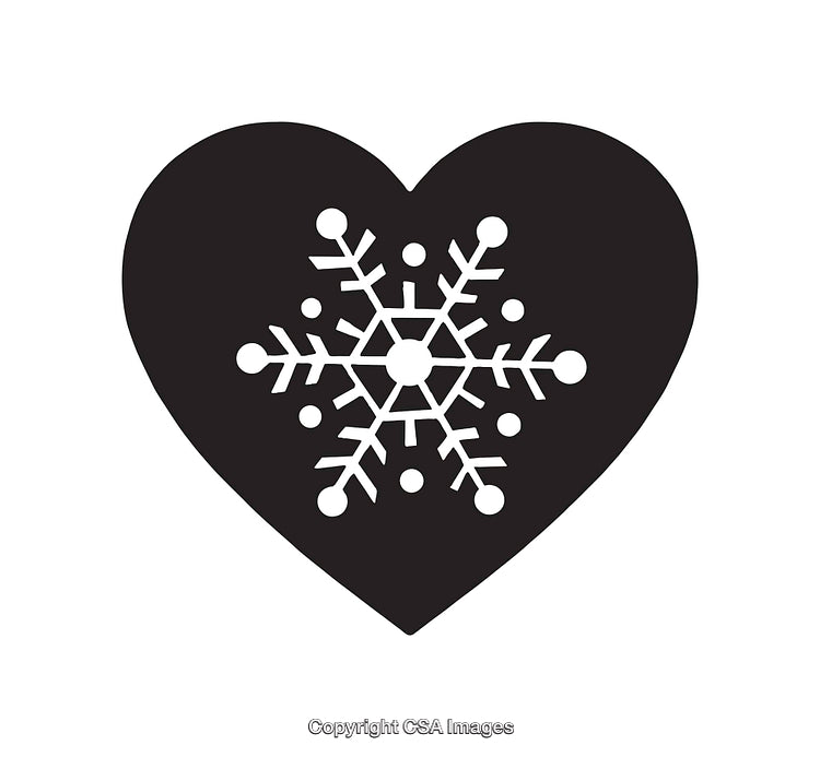Black and White Heart Icon Featuring a Detailed Snowflake Design