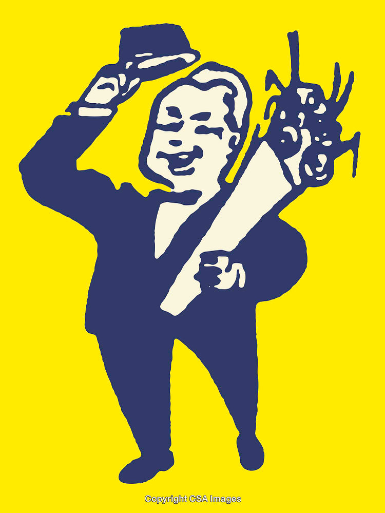 Colorful Line Art of a Celebratory Figure Holding Flowers