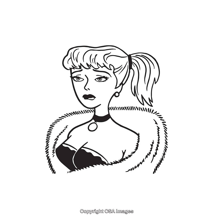Elegant Woman in Black and White Line Art Illustration