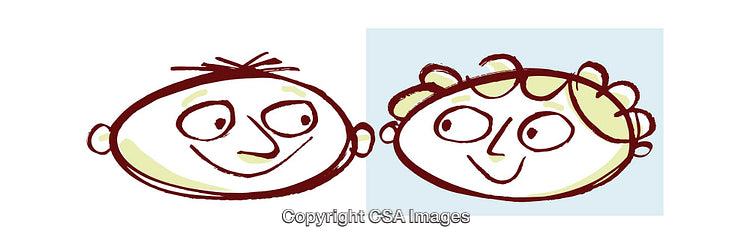 Playful Cartoon Illustration of Two Cheerful Faces in Line Art Style