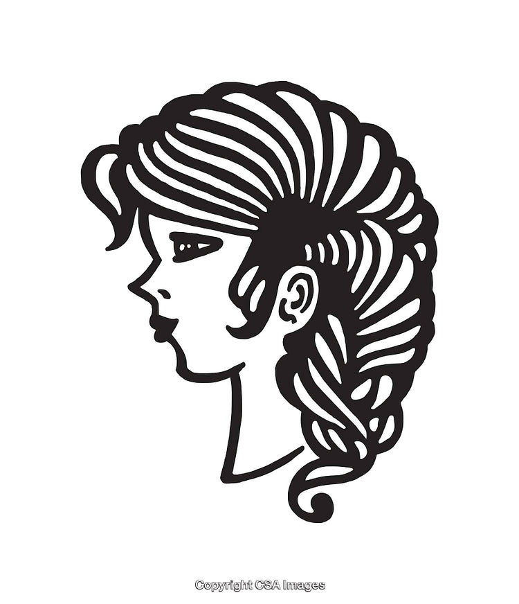 Stylized Black and White Line Art of a Woman's Side Profile