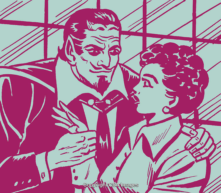 Vintage Illustration of Gentlemen and Lady in a Romantic Scene