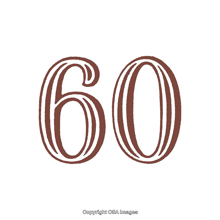 Elegant Vintage-Style Number Sixty Design with Ornate Detailing on White Background