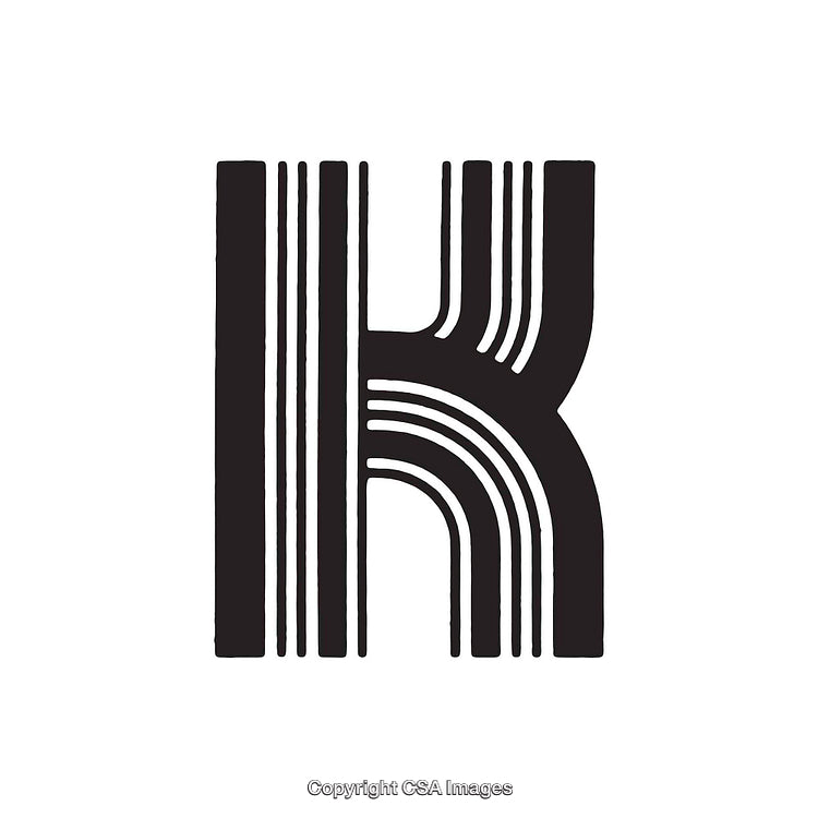 Stylized Black and White Letter K Design with Geometric Lines