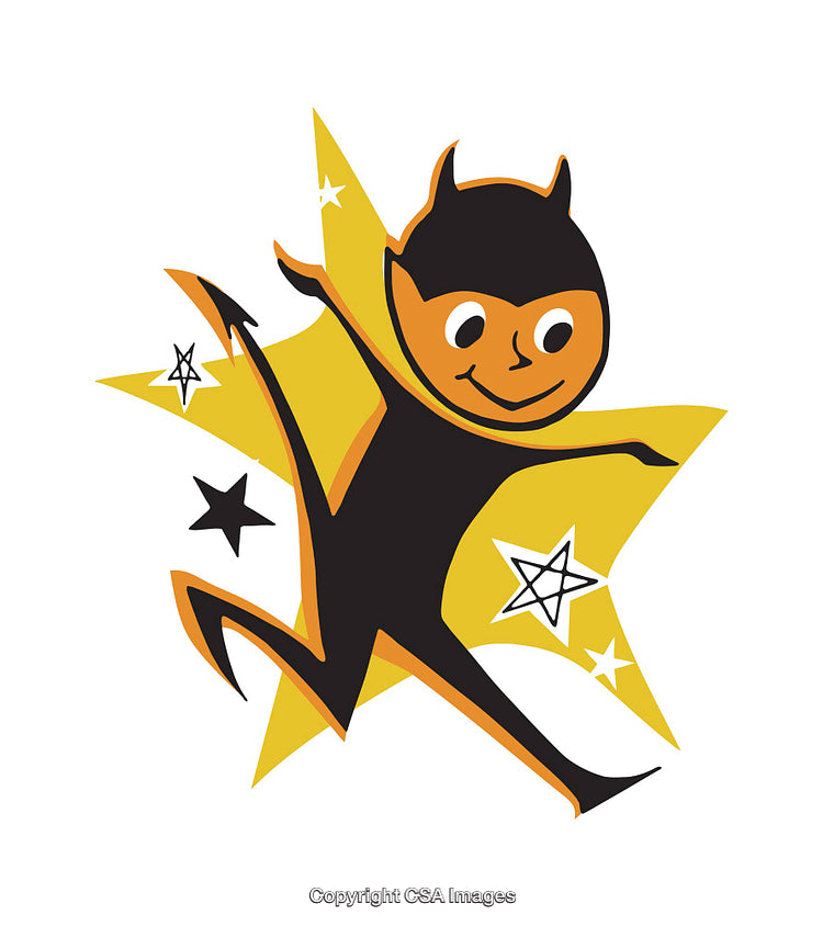 Colorful Illustration of a Playful Devil Character with Stars