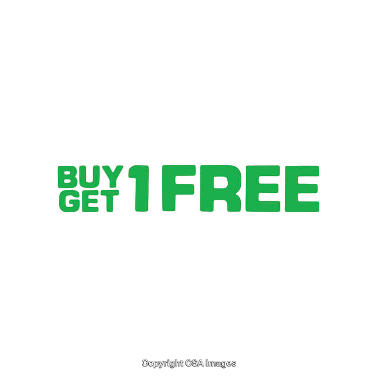 Promotion Advertisement Featuring 'Buy One Get One Free' Green Text on White