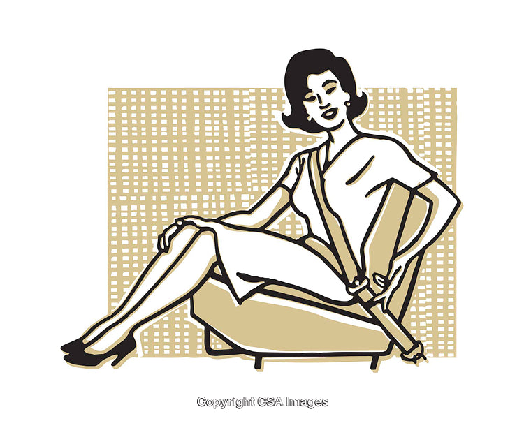 Retro Illustration of a Woman Fastening a Seatbelt in a Classic Style
