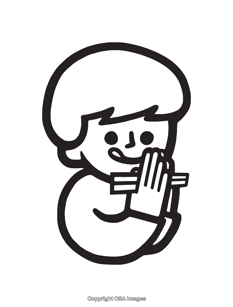 Black And White Cartoon Line Art Illustration of a Smiling Figure with Hands
