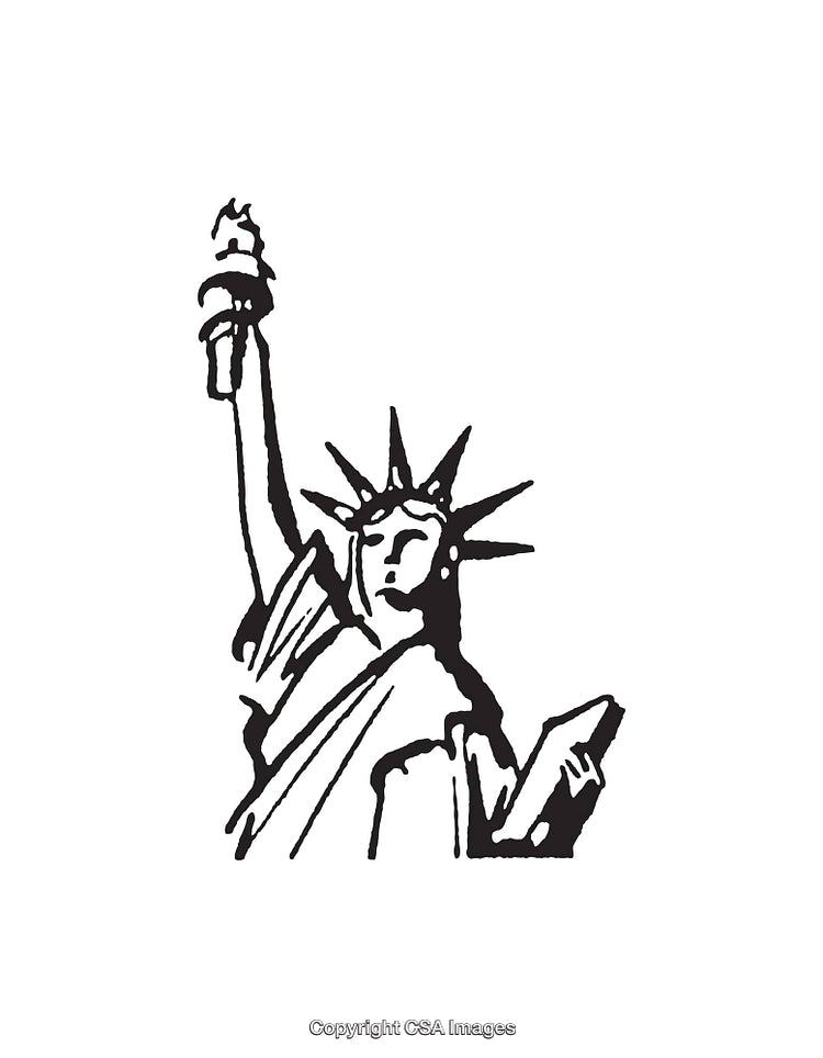 Black and White Line Art Illustration of the Statue of Liberty