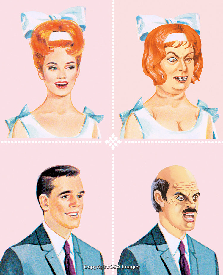 Satirical Illustration of Contrasting Beauty Standards in Pop Art Style