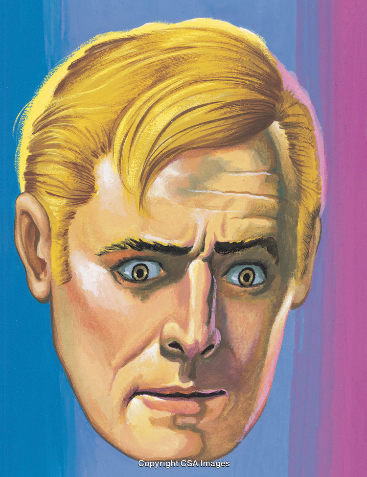Vibrant Portrait of Surprised Man with Intense Expression on Colorful Background