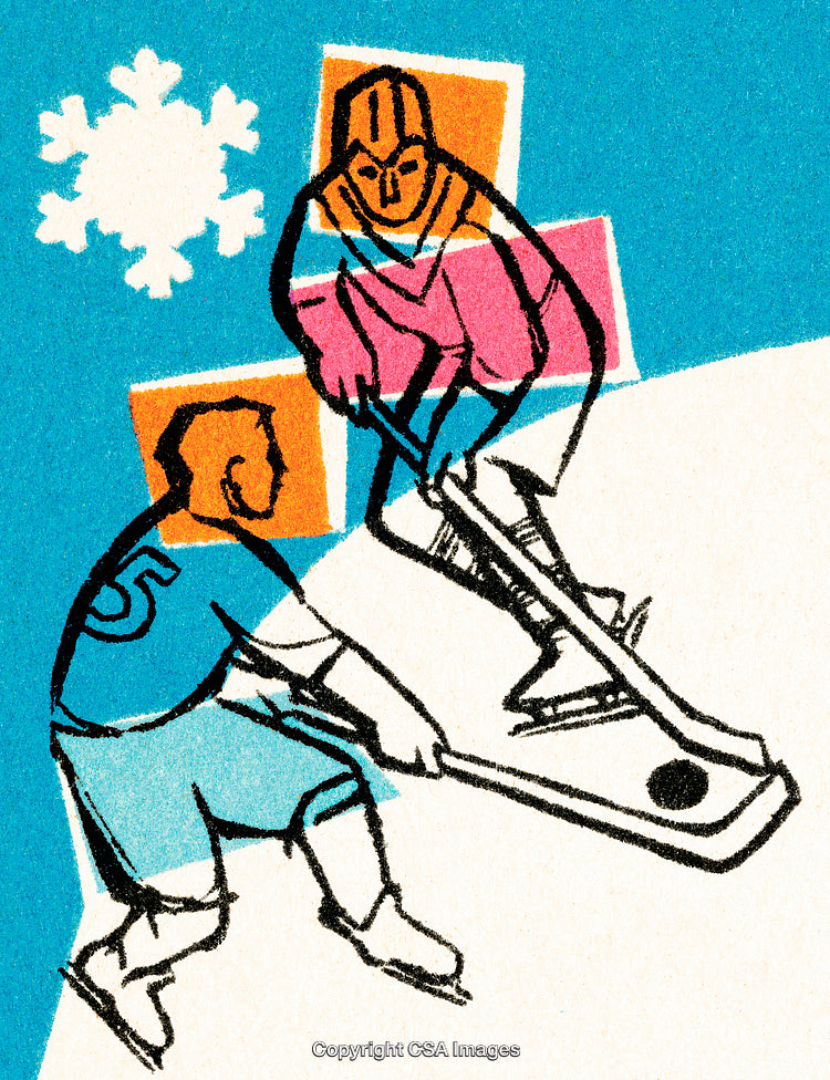 Abstract Illustration of Two Hockey Players Competing in a Vibrant Scene