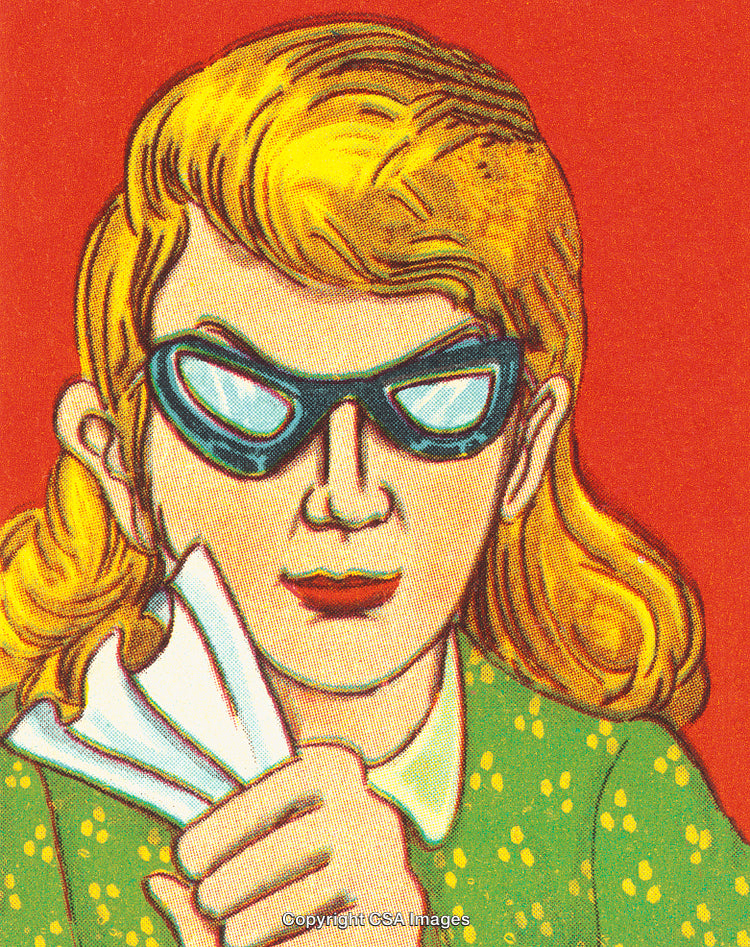 Stylish Retro Portrait of Woman With Sunglasses Holding a Folded Paper