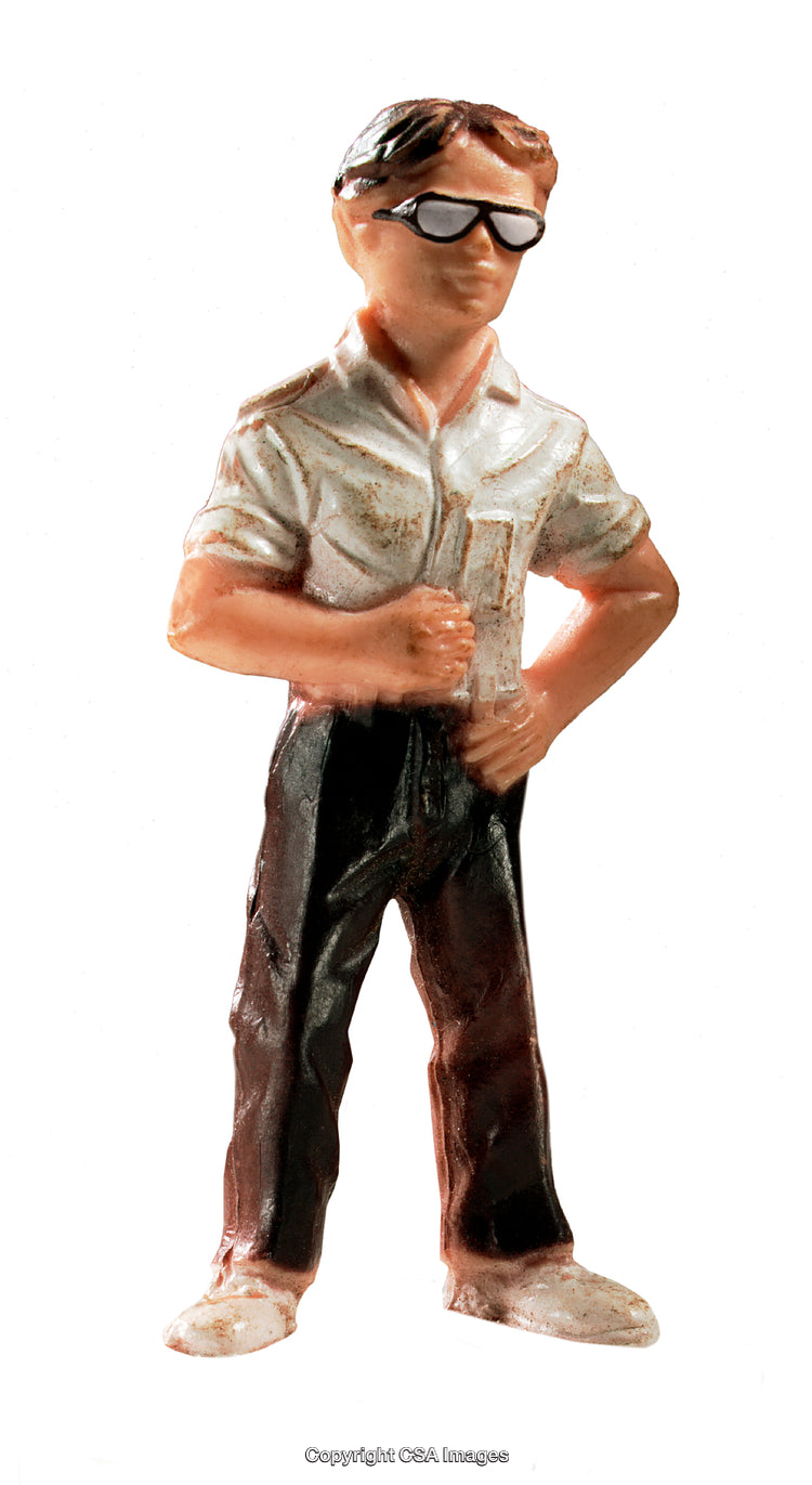 Miniature Figurine of a Man in Sunglasses and Casual Clothing