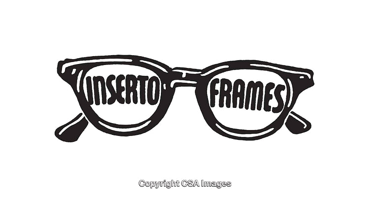 Stylized Black and White Illustration of Glasses Reading Inserto Frames