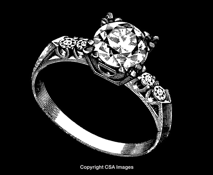Elegant Detailed Engraving of a Diamond Ring on Black Background