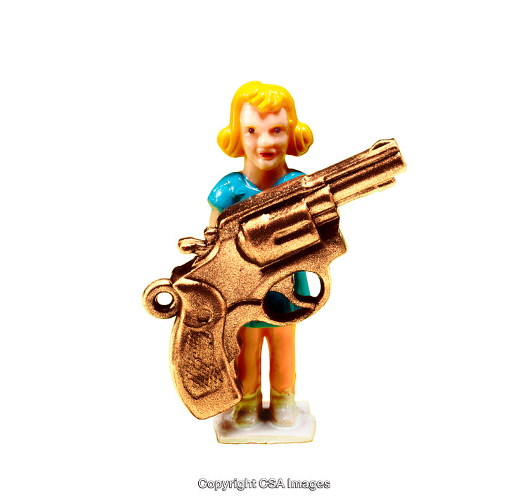 Colorful Toy Sculpture Featuring Unique Artistic Composition With Gold Pistol