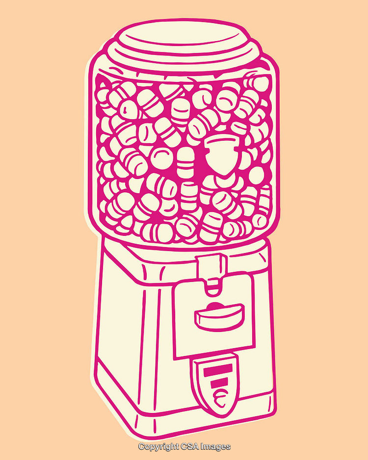 Colorful Line Art Illustration of a Gumball Machine Dispenser