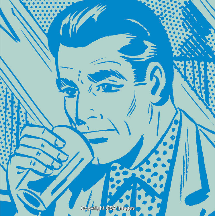 Retro Illustration of a Man Drinking From a Cup in Blue Shades