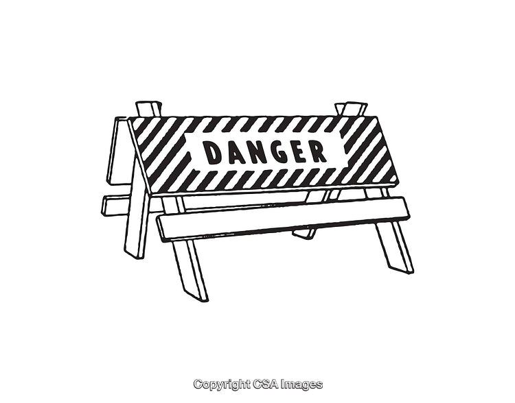 Black and White Line Art of Danger Warning Sign Illustration