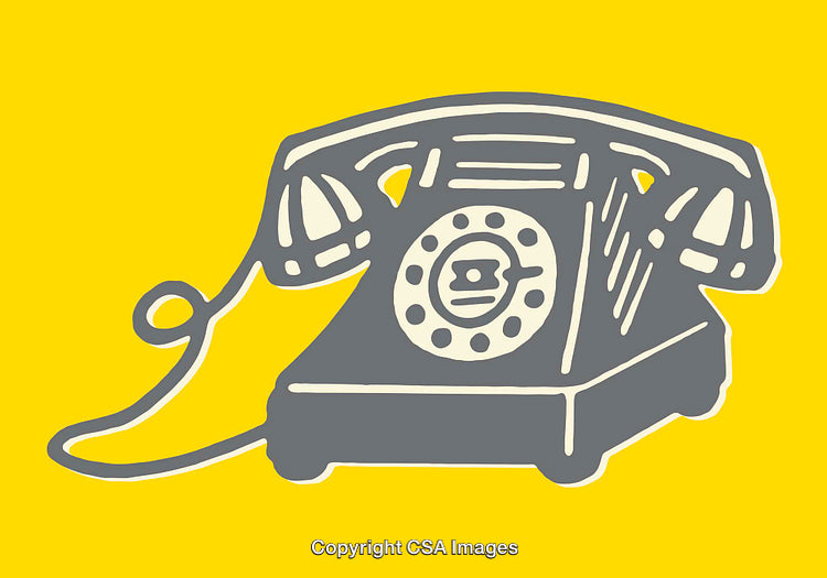 Vintage Rotary Dial Telephone Illustration on Bright Yellow Background