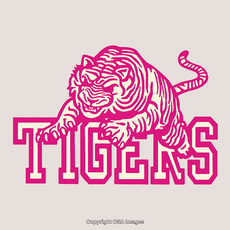 Pink Stylized Line Art Illustration of a Tiger and Text Design