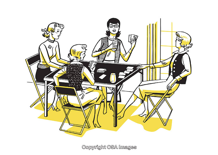 Group of Women Socializing and Playing a Card Game Illustration