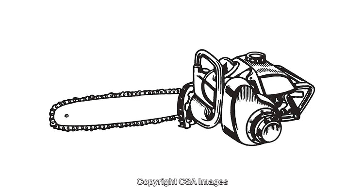 Black and White Line Art Illustration of a Chainsaw Design