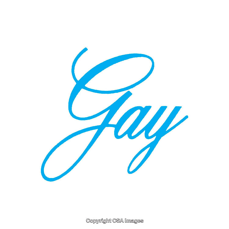 Blue Calligraphy Text Illustration Featuring the Word Gay on White Background