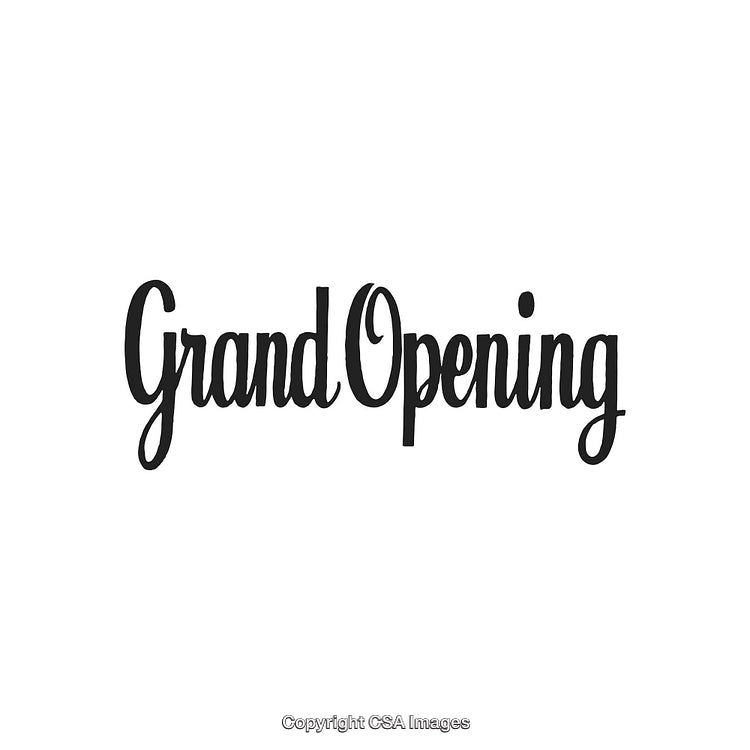 Elegant Black Script Text of Grand Opening on White Background
