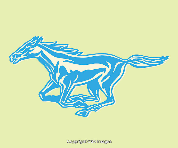 Stylized Blue Horse Illustration on Light Green Background for Design Projects
