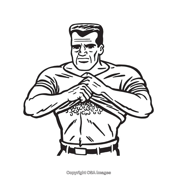 Strong Man Ripping Shirt in Bold Line Art Illustration