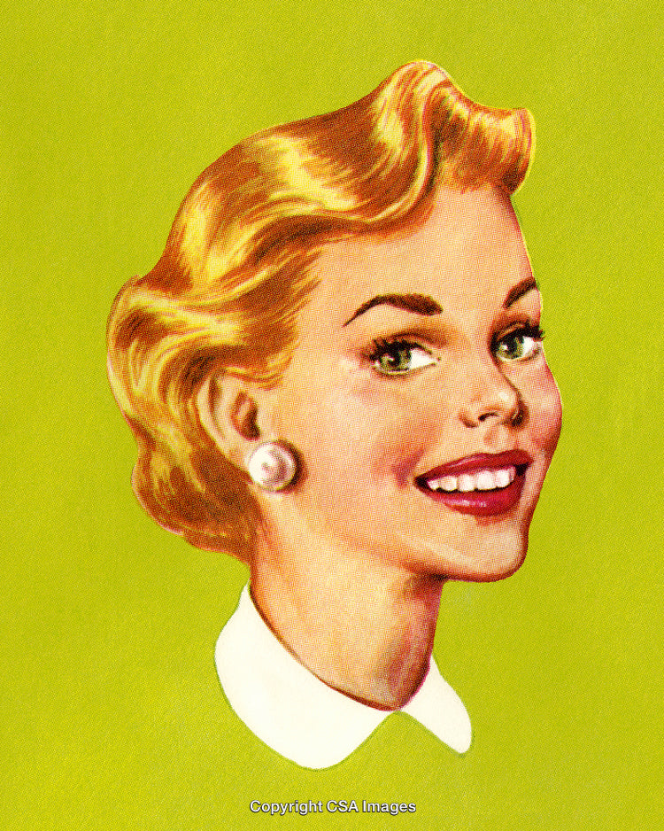 Vintage Illustration of a Stylish Woman with Blonde Hair Against Green Background