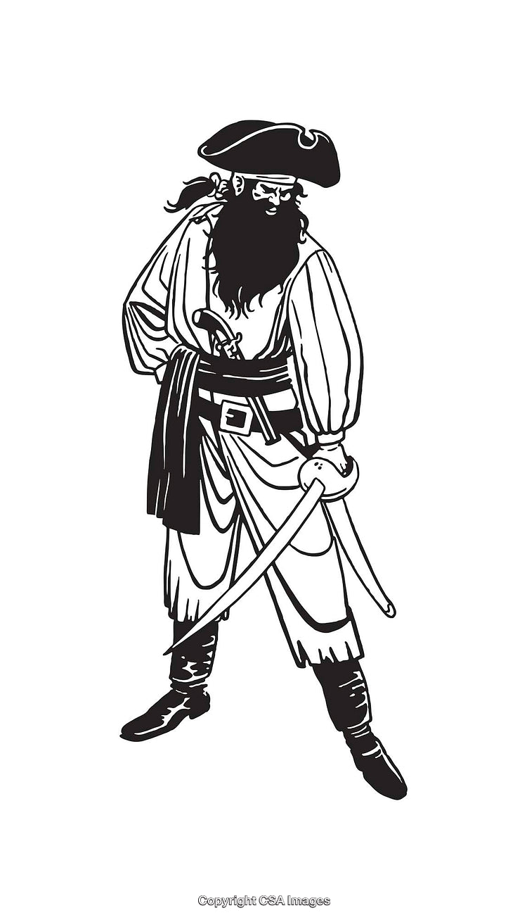 Black and White Line Art of a Classic Pirate Character