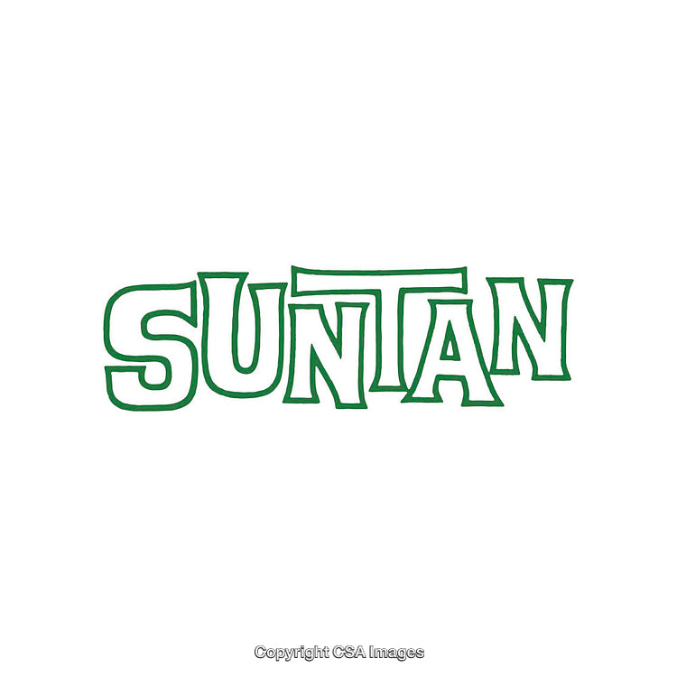 Stylized Green Text Displaying the Word Suntan on White Background