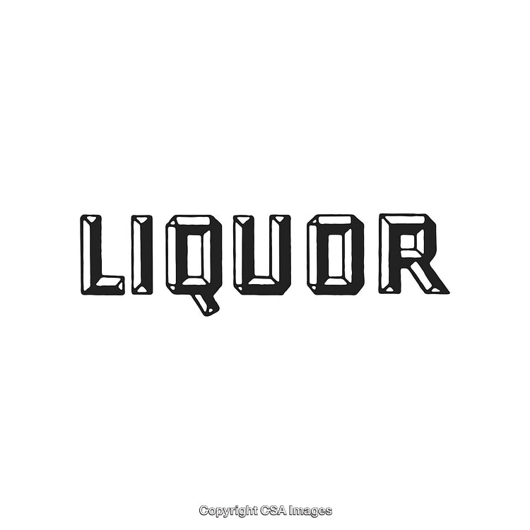 Bold Industrial Style Text Design Featuring the Word Liquor in Black and White