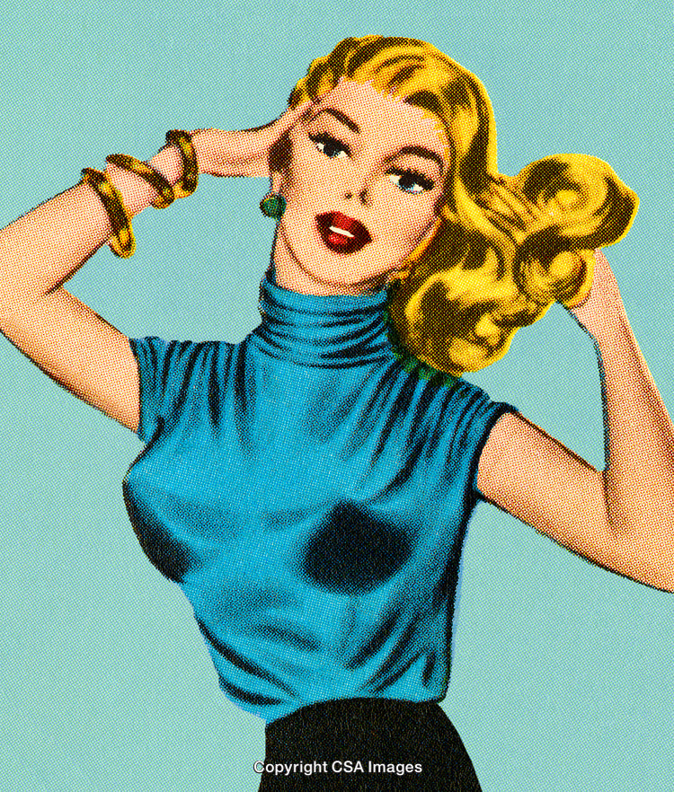 Retro Pop Art Style Portrait of a Stylish Woman in Blue Top