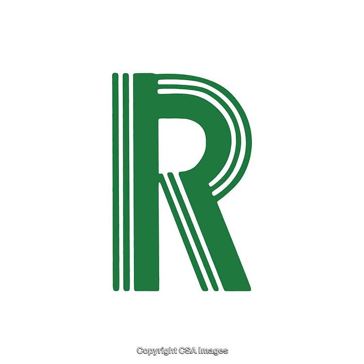 Green Stylized Letter R on White Background for Graphic and Design Use