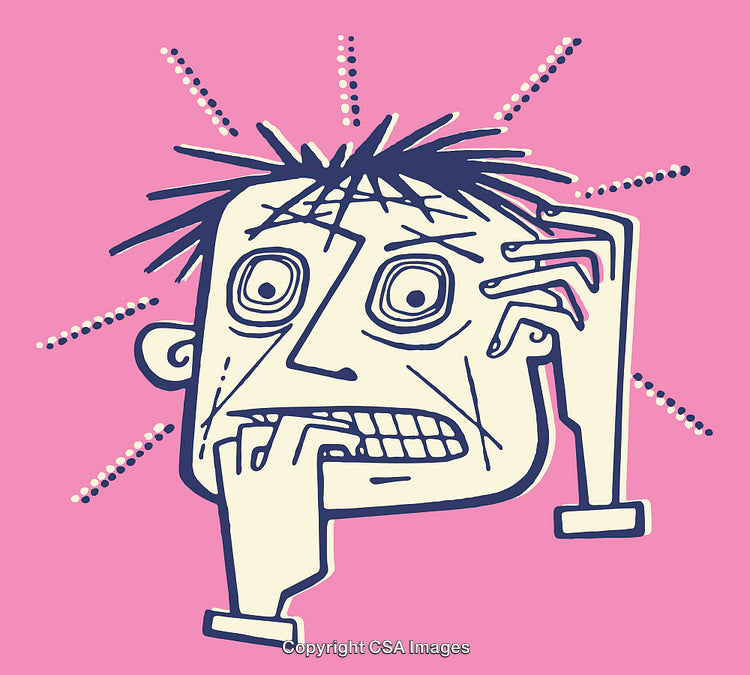 Vibrant Illustration of a Nervous Cartoon Character Biting Nails