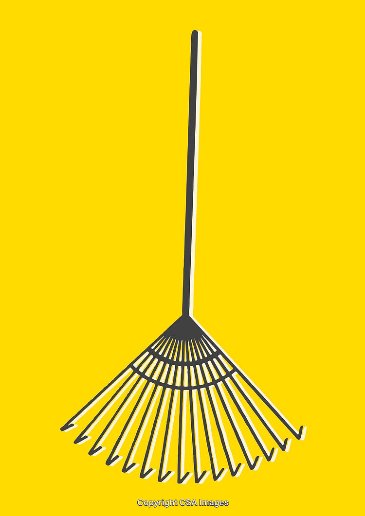 Yellow Background Illustration of a Garden Rake Highlighting Simplistic Design